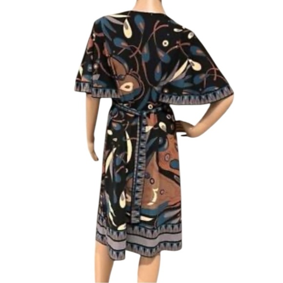BCBGMAXAZRIA DRESS |XS Multi-Print Tie-Back Flutter Sleeve Dress - Picture 7 of 10